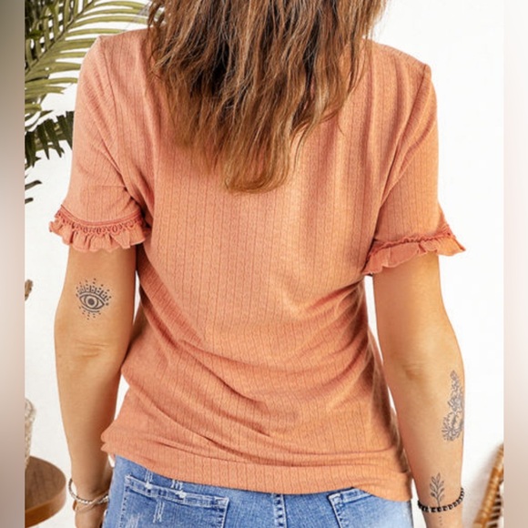 Dusty Peach Textured Frill Neck Tee - Picture 2 of 2